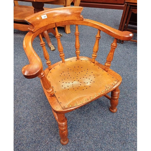 143 - EARLY 20TH CENTURY MAHOGANY CAPTAINS CHAIR ON TURNED SUPPORTS