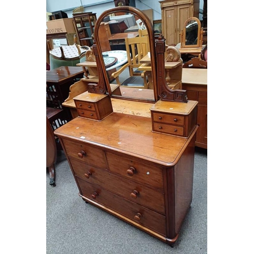 165 - 19TH CENTURY MAHOGANY DRESSING CHEST WITH SWING MIRROR & 4 FRIEZE DRAWERS OVER BASE OF 2 SHORT OVER ... 