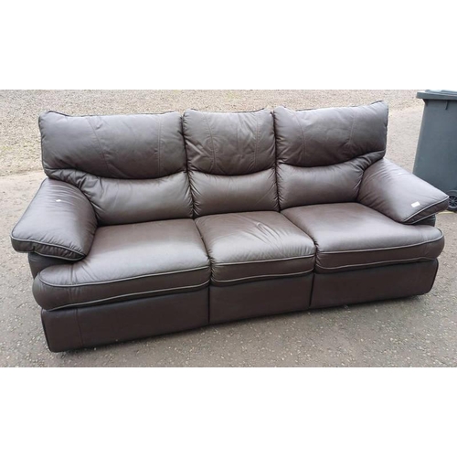 176 - BROWN LEATHER 3 SEATER RECLINING SETTEE