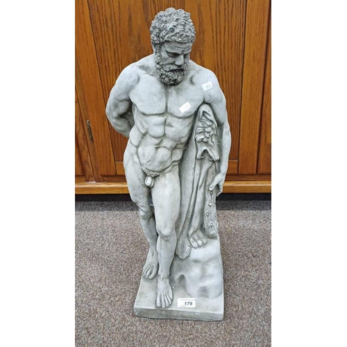 179 - RECONSTITUTED STONE GARDEN STATUE OF HERCULES  59 CM TALL