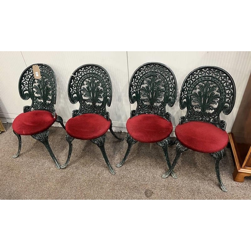 24 - SET OF 4 PAINTED METAL GARDEN CHAIRS WITH DECORATIVE BACKS