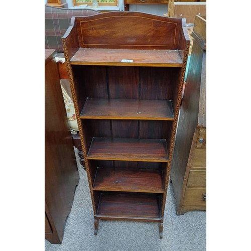 31 - EARLY 20TH CENTURY INLAID MAHOGANY OPEN BOOKCASE. 117 CM TALL X 41 CM WIDE