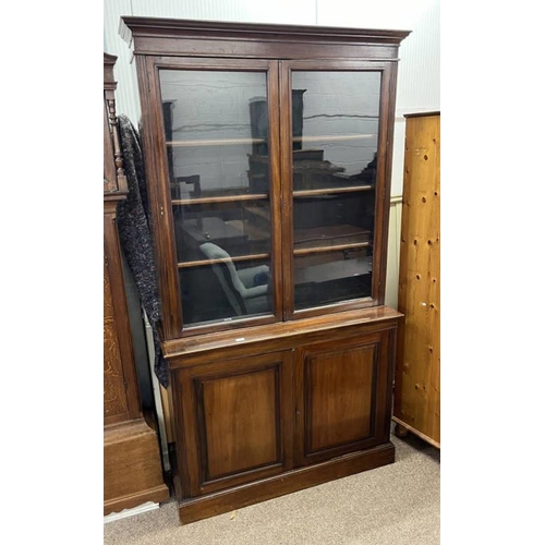 47 - 19TH CENTURY MAHOGANY BOOKCASE WITH 2 GLAZED PANEL DOORS OPENING TO SHELVED INTERIOR OVER 2 PANEL DO... 