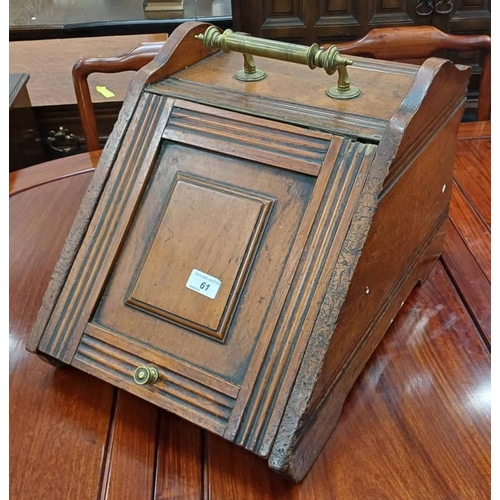 61 - LATE 19TH OR EARLY 20TH CENTURY MAHOGANY LIFT-UP FRONT CABINET WITH BRASS FITTINGS