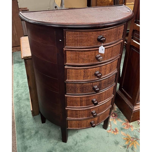 68 - HALF MOON CHEST OF 7 DRAWERS WITH RATTAN DECORATION, LENGTH 80CM