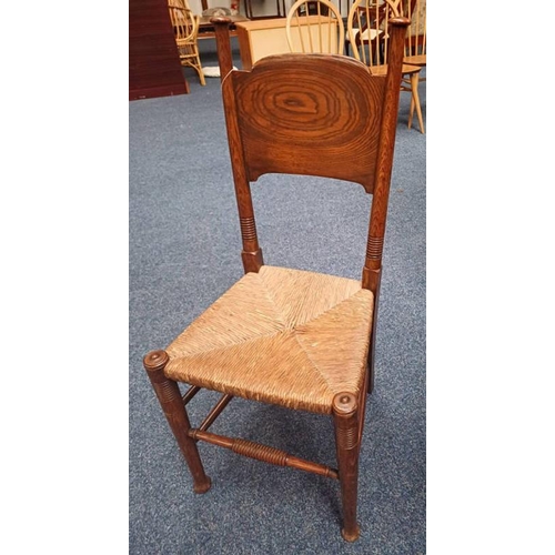 74 - ARTS & CRAFTS ELM LIBRARY CHAIR ON TURNED SUPPORTS