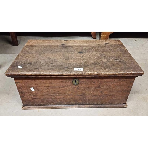 83 - 19TH CENTURY OAK BOX, 23CM TALL X 56CM WIDE