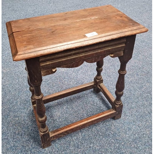 91 - 19TH CENTURY OAK STOOL WITH TURNED SUPPORTS, HEIGHT 54CM