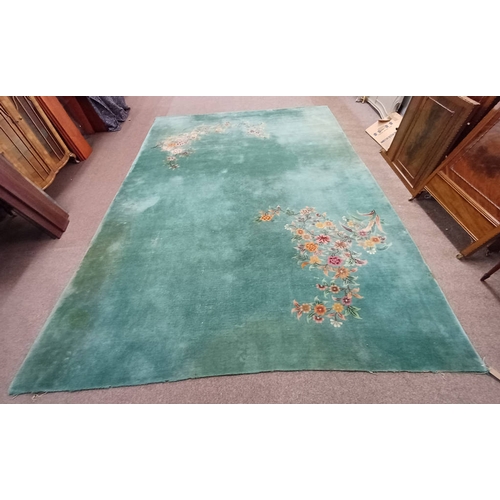 189 - LARGE CHINESE CARPET WITH GREEN & PINK FLORAL PATTERN