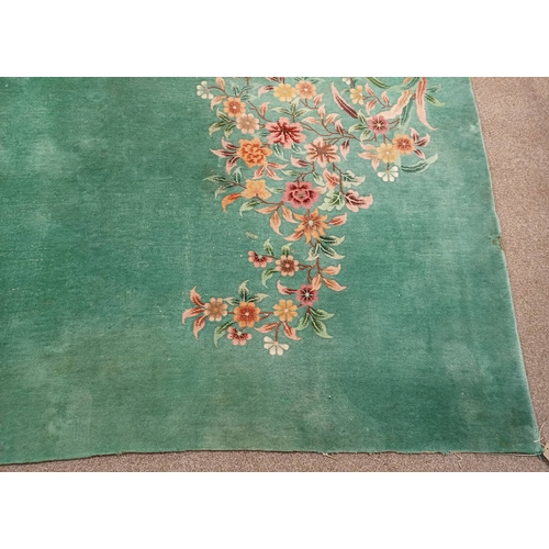 189 - LARGE CHINESE CARPET WITH GREEN & PINK FLORAL PATTERN