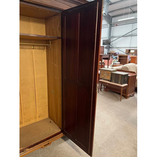 249 - LATE 19TH / EARLY 20TH CENTURY MAHOGANY WARDROBE WITH CENTRALLY SET MIRROR DOOR, 2 PANEL DOORS & 3 D... 