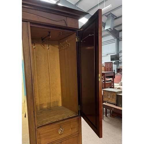 249 - LATE 19TH / EARLY 20TH CENTURY MAHOGANY WARDROBE WITH CENTRALLY SET MIRROR DOOR, 2 PANEL DOORS & 3 D... 