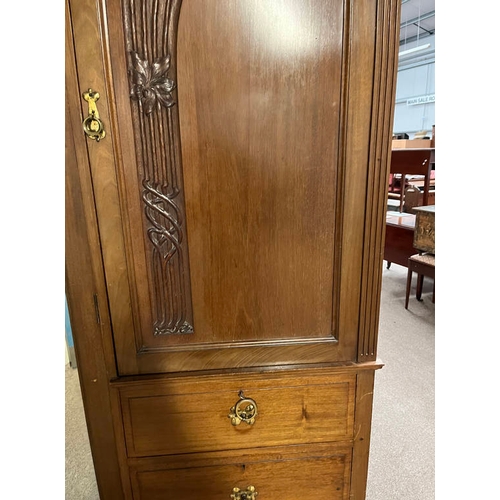 249 - LATE 19TH / EARLY 20TH CENTURY MAHOGANY WARDROBE WITH CENTRALLY SET MIRROR DOOR, 2 PANEL DOORS & 3 D... 