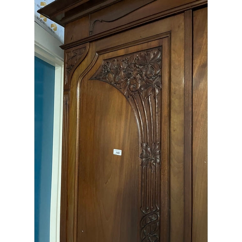 249 - LATE 19TH / EARLY 20TH CENTURY MAHOGANY WARDROBE WITH CENTRALLY SET MIRROR DOOR, 2 PANEL DOORS & 3 D... 