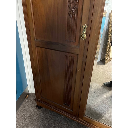 249 - LATE 19TH / EARLY 20TH CENTURY MAHOGANY WARDROBE WITH CENTRALLY SET MIRROR DOOR, 2 PANEL DOORS & 3 D... 