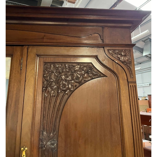 249 - LATE 19TH / EARLY 20TH CENTURY MAHOGANY WARDROBE WITH CENTRALLY SET MIRROR DOOR, 2 PANEL DOORS & 3 D... 