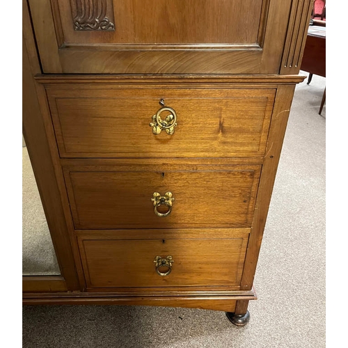 249 - LATE 19TH / EARLY 20TH CENTURY MAHOGANY WARDROBE WITH CENTRALLY SET MIRROR DOOR, 2 PANEL DOORS & 3 D... 