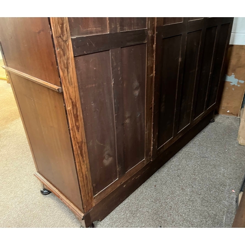 249 - LATE 19TH / EARLY 20TH CENTURY MAHOGANY WARDROBE WITH CENTRALLY SET MIRROR DOOR, 2 PANEL DOORS & 3 D... 