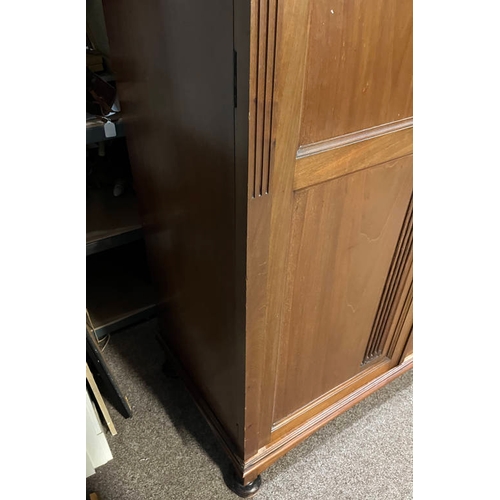 249 - LATE 19TH / EARLY 20TH CENTURY MAHOGANY WARDROBE WITH CENTRALLY SET MIRROR DOOR, 2 PANEL DOORS & 3 D... 