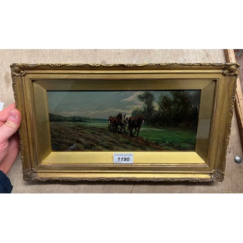 1190 - ARTHUR WARDLE,   HORSES PLOUGHING FIELD SIGNED TO REVERSE & DATED 1890 GILT FRAMED OIL ON BOARD 12 X... 