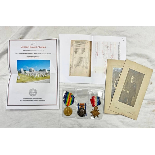 1075 - WW1 MEDAL CHARLES FAMILY GROUP CONSISTING OF BRITISH WAR & VICTORY MEDALS TO PTE F J CHARLES SOUTH S... 