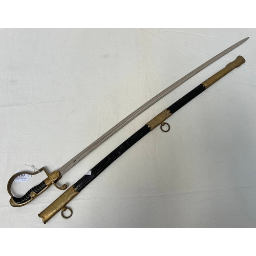 1079 - WW1 GERMAN WKC OFFICERS SWORD WITH 78CM LONG CURVED BLADE WITH MAKERS MARK TO RICASSO, GILT METAL HI... 