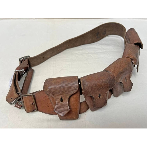 1097 - WW2 HAZEL & CO. LEATHER BANDOLIER WITH SEVERAL MARKINGS TO INCLUDE ASC (T) 1942, ETC