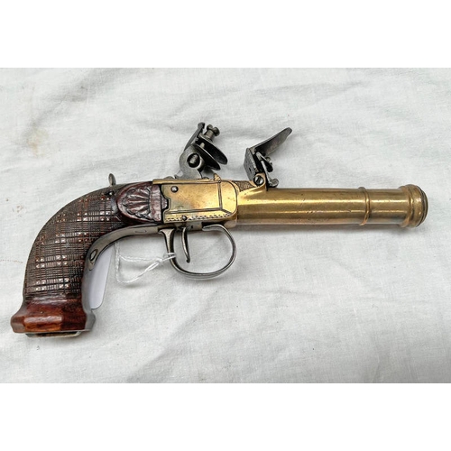 1123 - 40 BORE FLINTLOCK BOX LOCK CONTINENTAL NAVAL POCKET PISTOL, 3.5 INCH BARREL WITH RIB, BORDER ENGRAVE... 