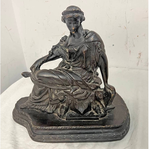 1478 - BRONZE FIGURE OF A CLASSICAL FEMALE AT REST, 30.5 CM TALL