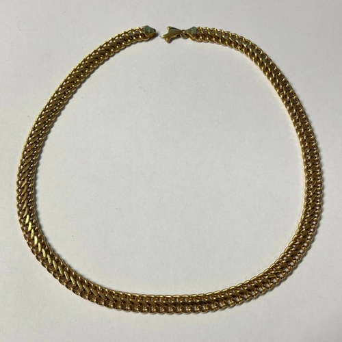 16 - 9CT GOLD FLAT MESH LINK NECKLACE - 45.5CM LONG, 16.4G