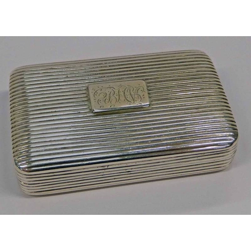 279 - GEORGE III SILVER SNUFF BOX WITH RIBBED DECORATION & GILT INTERIOR BY THOMAS WILLMORE, BIRMINGHAM 18... 