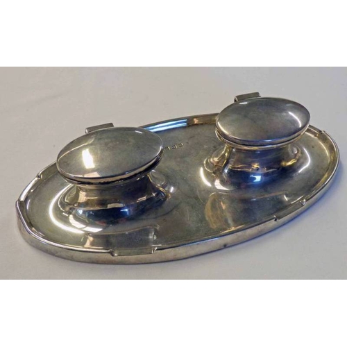 333 - OVAL SILVER INKWELL STAND BIRMINGHAM 1914