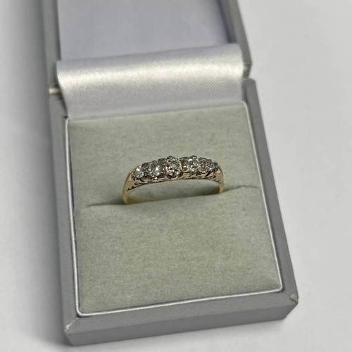 356 - EARLY 20TH CENTURY 5-STONE DIAMOND SET RING IN SCROLL SETTING, THE CUSHION SHAPED DIAMONDS VERY APPR... 