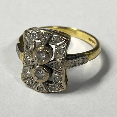 363 - ART DECO 18CT GOLD DIAMOND SET PLAQUE RING - 4.9G, RING SIZE L 1/2