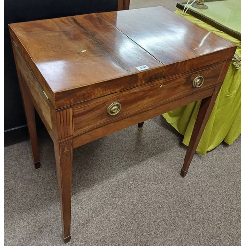 5001 - LATE 19TH CENTURY INLAID MAHOGANY WASHSTAND WITH FOLD-OUT TOP OPENING TO FITTED INTERIOR ON SQUARE T... 