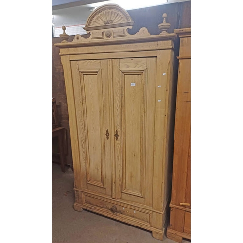 5012 - 19TH CENTURY PINE 2 DOOR WARDROBE WITH SINGLE DRAWER TO BASE, 203CM TALL