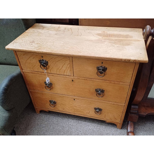 5014 - LATE 19TH CENTURY OAK CHEST OF 2 SHORT OVER 2 LONG DRAWERS, 76CM TALL X 92CM WIDE