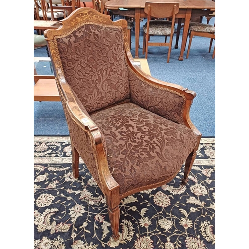 5015 - LATE 19TH CENTURY INLAID WALNUT ARMCHAIR ON SQUARE TAPERED SUPPORTS