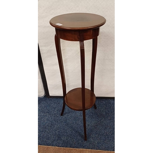 5034 - MAHOGANY CIRCULAR PLANT STAND ON SPLAYED SUPPORTS, 95CM TALL