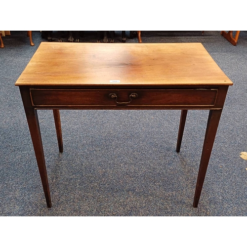 5043 - 19TH CENTURY MAHOGANY SIDE TABLE WITH SINGLE DRAWER ON SQUARE TAPERING SUPPORTS. 71 CM TALL X 80 CM ... 