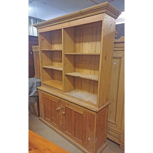 5048 - PINE BOOKCASE WITH ADJUSTABLE OPEN SHELVES OVER BASE OF 2 PANEL DOORS