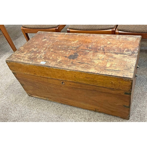 5049 - 19TH CENTURY CAMPHOR WOOD TRUNK WITH BRASS HANDLES & FIXTURES, 48CM TALL X 97CM LONG