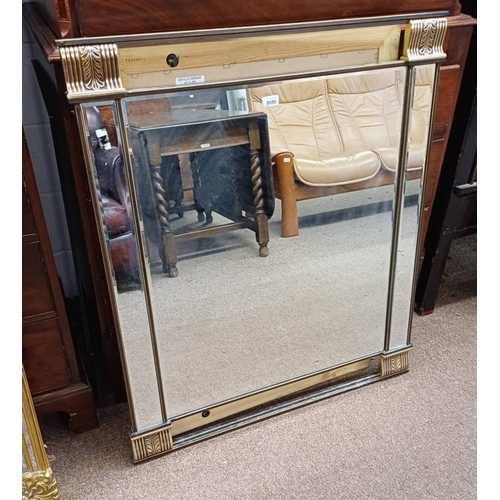 5059 - GILDED METAL RECTANGULAR MIRROR WITH BEVELLED EDGE, GLASS DIMENSIONS 83CM X 70CM