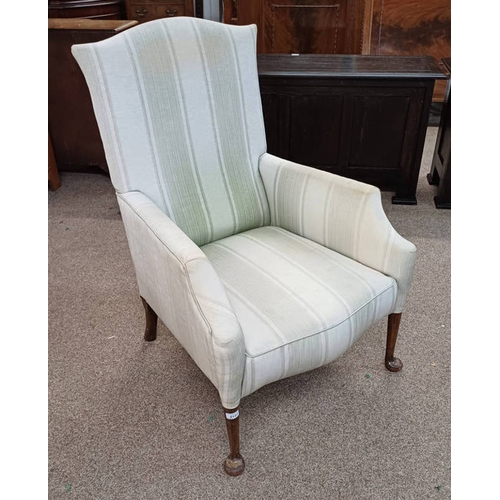 5127 - 19TH CENTURY OVERSTUFFED ARMCHAIR ON PAD FEET