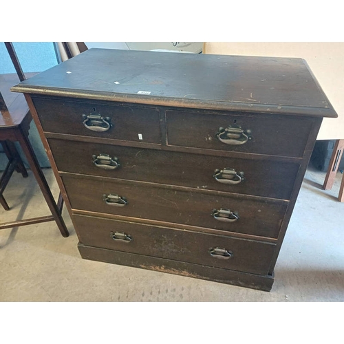 5148 - LATE 19TH CENTURY MAHOGANY CHEST OF 2 SHORT OVER 3 LONG DRAWERS ON PLINTH BASE, 92CM TALL X 98CM WID... 