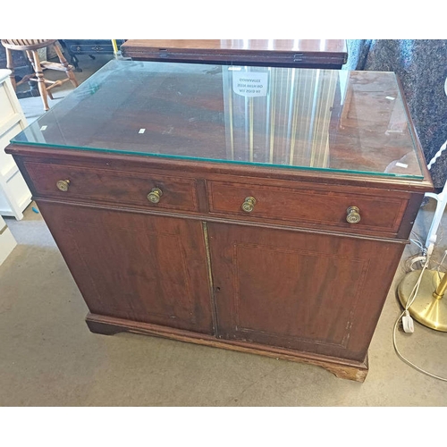 5156 - LATE 19TH CENTURY INLAID MAHOGANY CABINET WITH 2 DRAWERS OVER 2 PANEL DOORS, 74CM TALL X 90CM WIDE