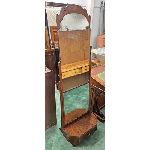 5162 - 20TH CENTURY MAHOGANY CHEVAL MIRROR WITH SINGLE DRAWER TO BASE.  167 CM TALL