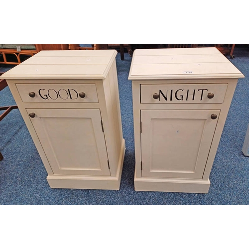 5179 - PAIR OF PAINTED BEDSIDE CABINETS WITH SINGLE DRAWER OVER PANEL DOOR