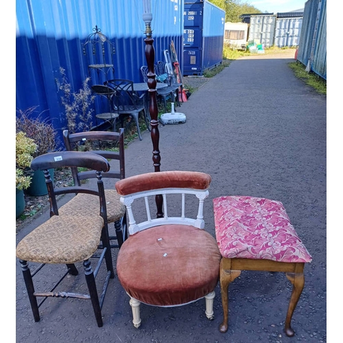 5185 - 19TH CENTURY PAINTED NURSING CHAIR ON REEDED SUPPORTS, 2 HAND CHAIRS, ETC