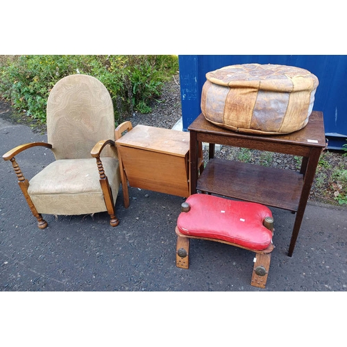 5197 - TEAK SEWING BOX, HARDWOOD CAMEL STOOL, ETC